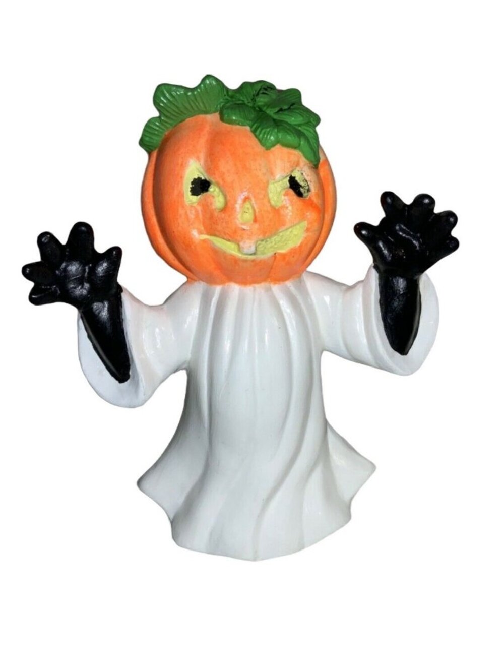 Halloween Pumpkin Head Ghost Ceramic Figurine  7 1/4 inches Vintage 1988